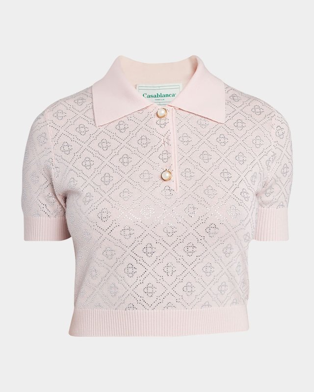 Crystal Monogram Crop Polo Shirt